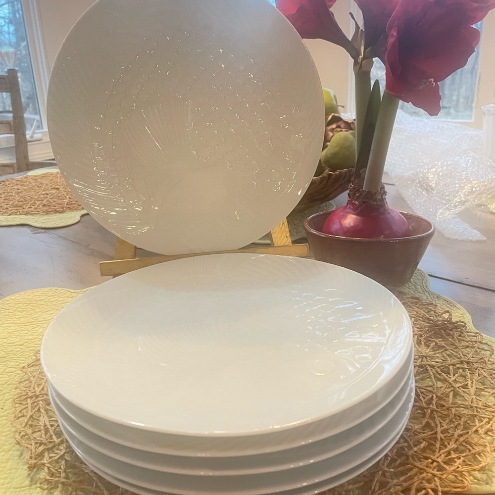 Set of 6 Dansk Embossed White Fish Plates Made in France